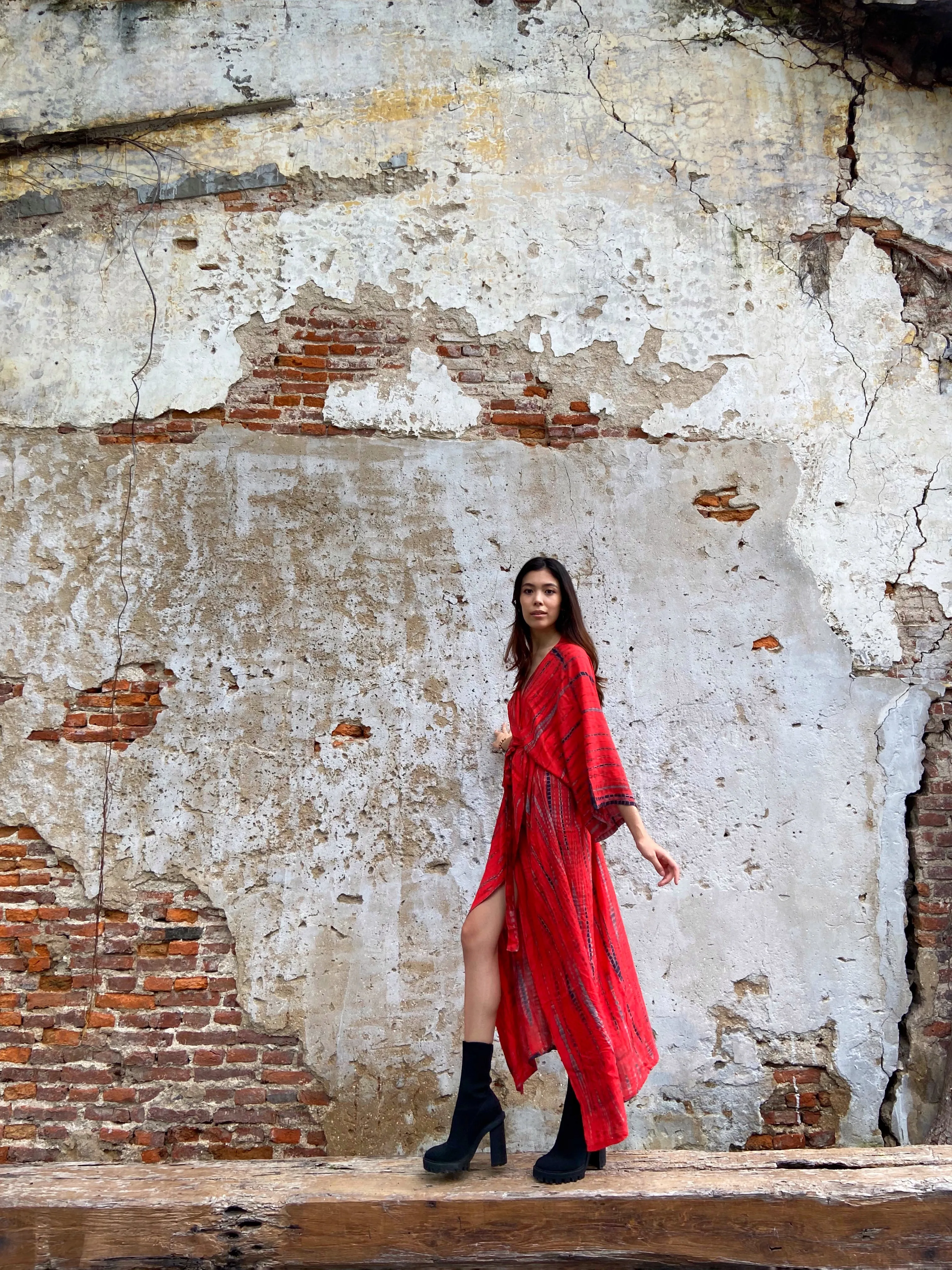 Manee Tie Dye Kimono Robe - Red