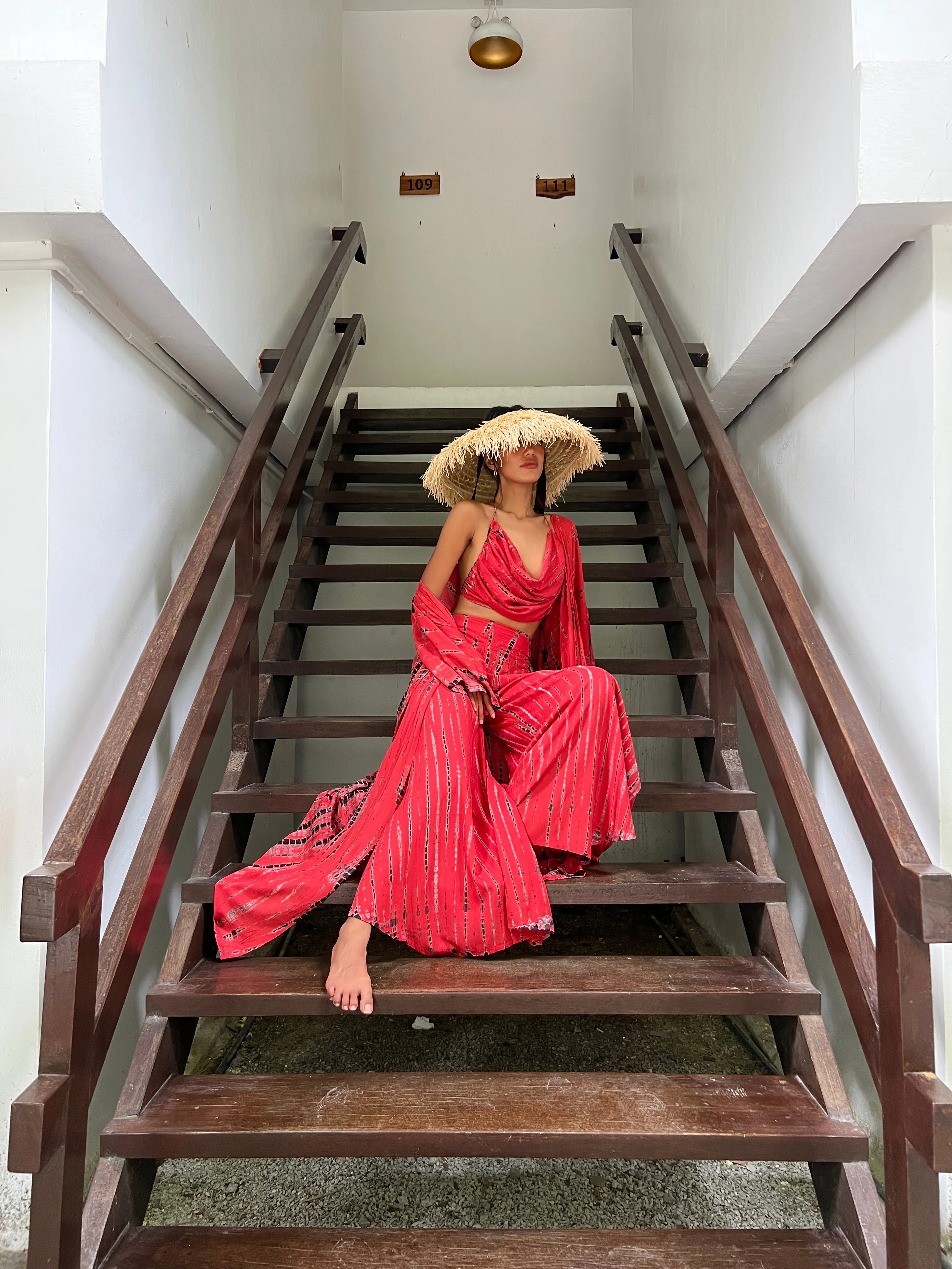 Manee Tie Dye Kimono Robe - Red
