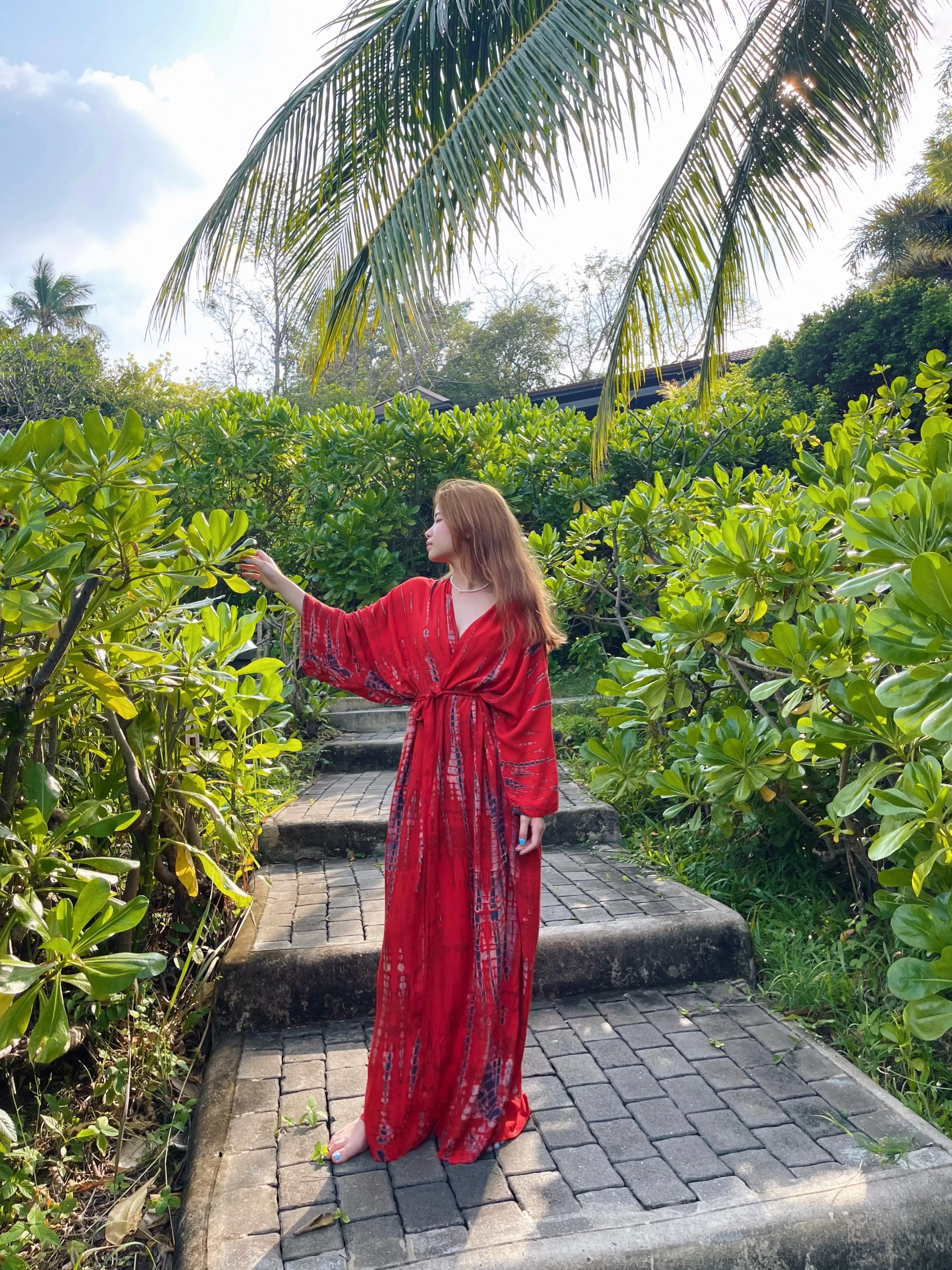 Manee Tie Dye Kimono Robe - Red