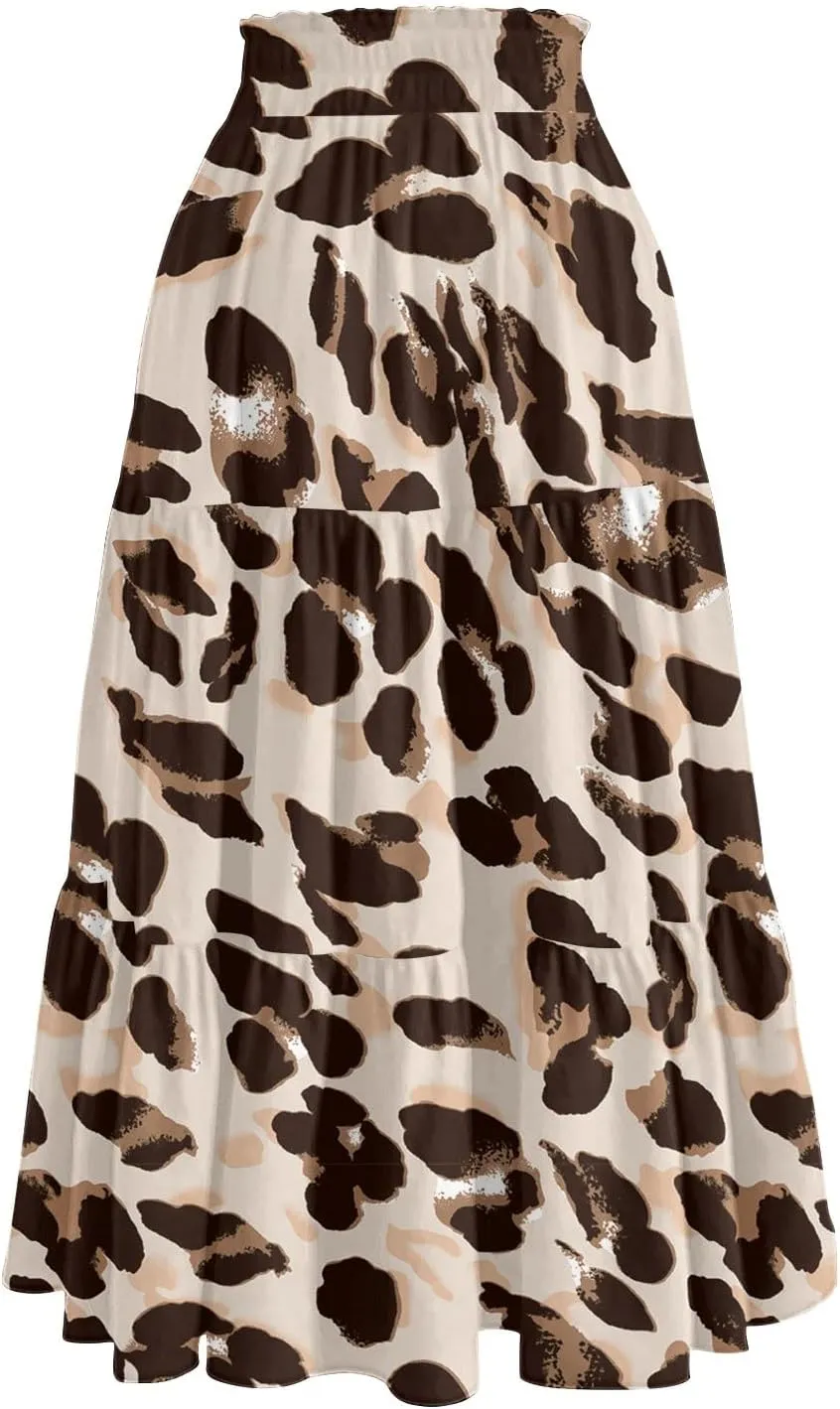 Maxi Skirts for Women Loose Casual Trendy Floral Print Elastic Waist Lightweight Hawaiian Flowy Skirt, S-2XL