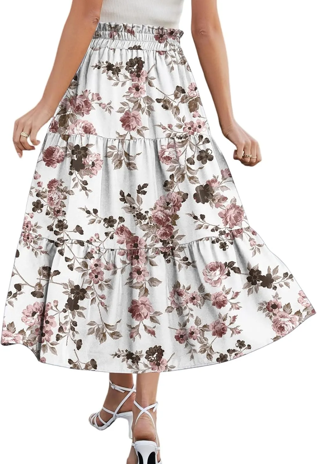 Maxi Skirts for Women Loose Casual Trendy Floral Print Elastic Waist Lightweight Hawaiian Flowy Skirt, S-2XL