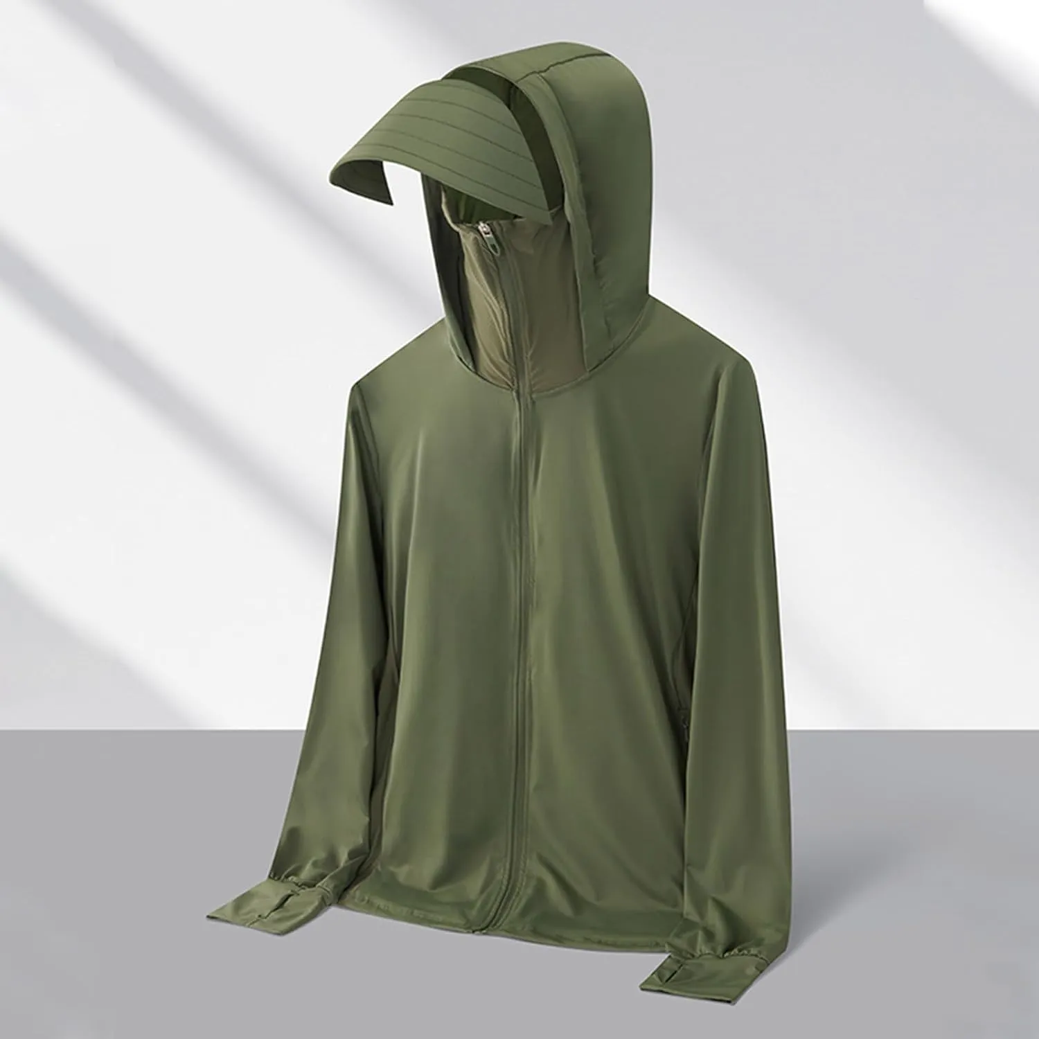 Men Women Upf 50  Sun Protection Hoodie Jacket Full Zip Up Lightweight Coat Long Sleeve Shirts Outdoor Hiking Fishing