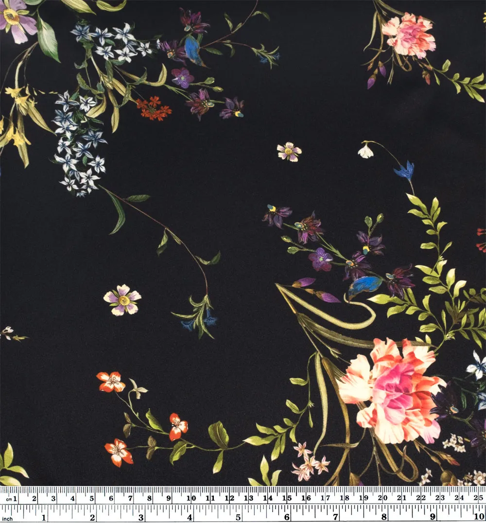 Nocturnal Blossom Poly Satin - Black/Multi