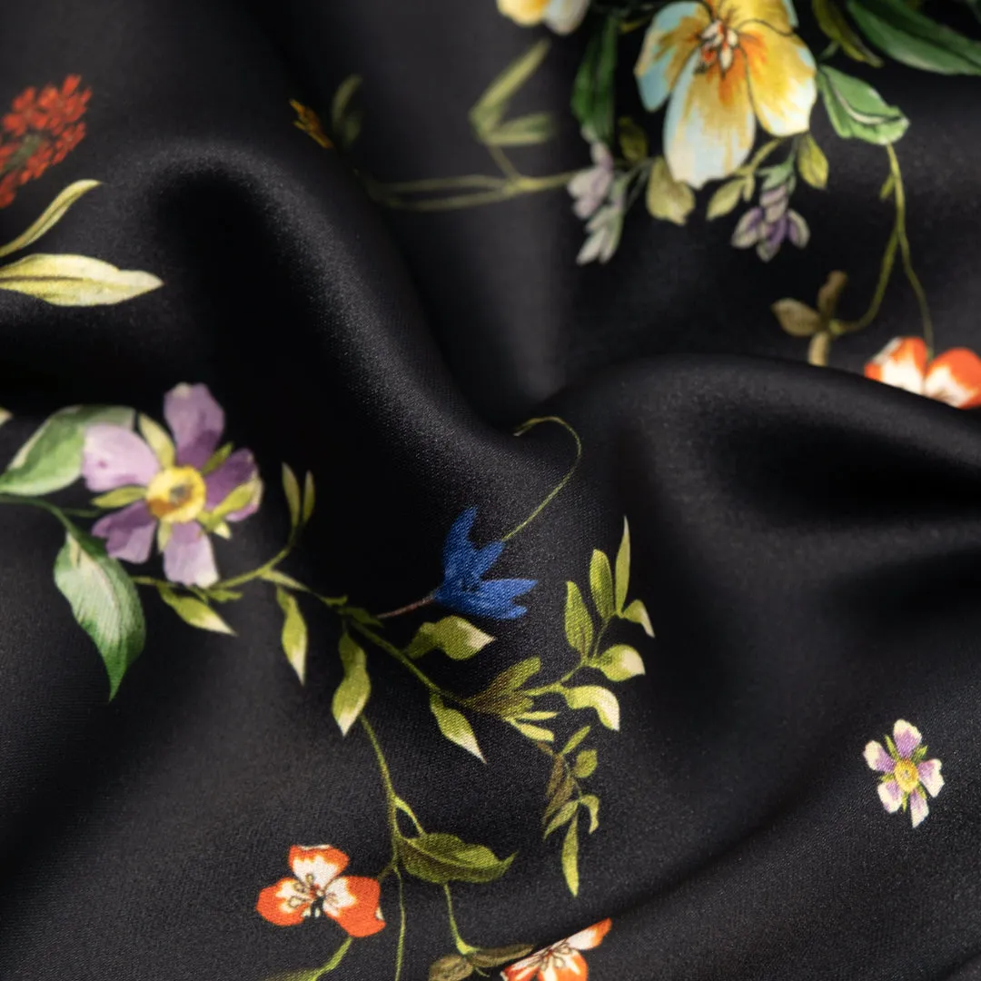 Nocturnal Blossom Poly Satin - Black/Multi