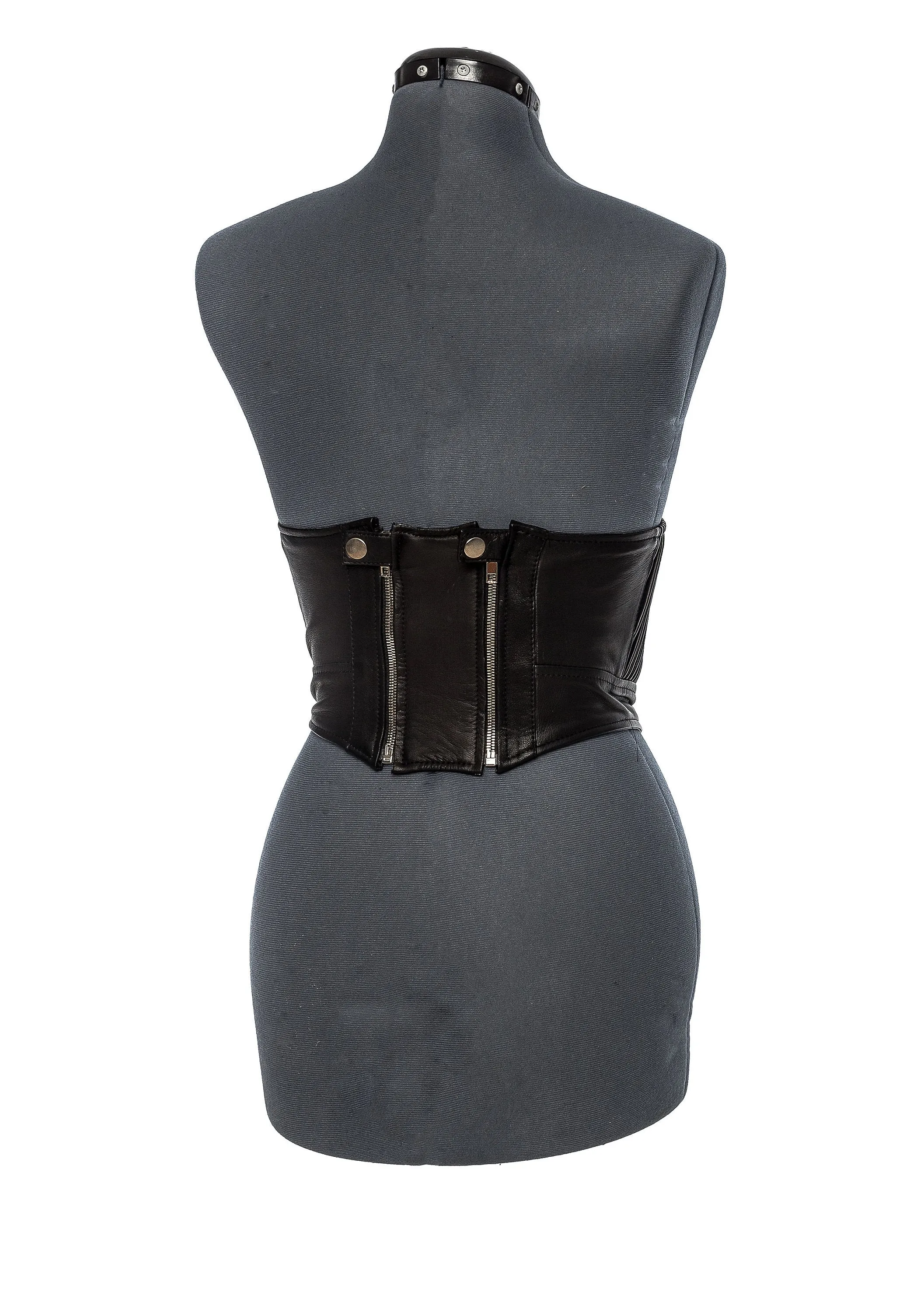 Nueromancer Black Leather Gold Zipper Bustier Midi Crop Top