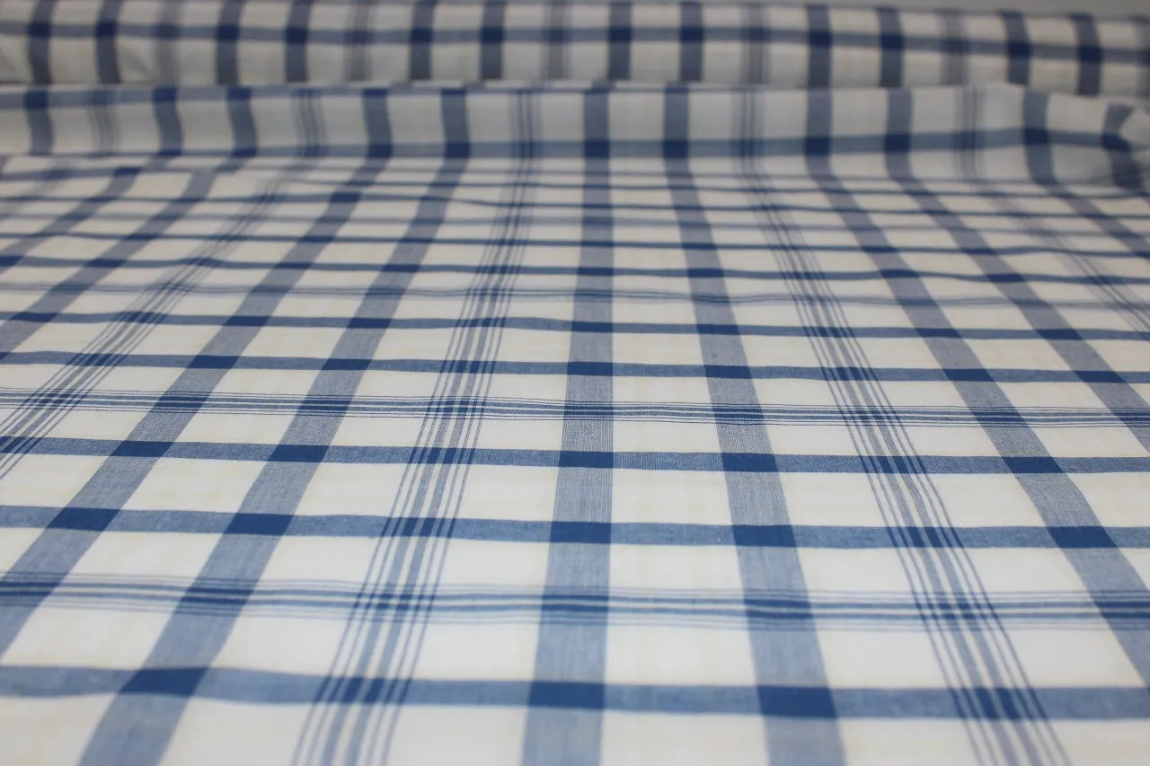 Plaid Cotton Lawn - Blue/Butter/White