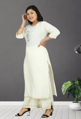 Plus Size Lavish White Kurta Palazzo Set