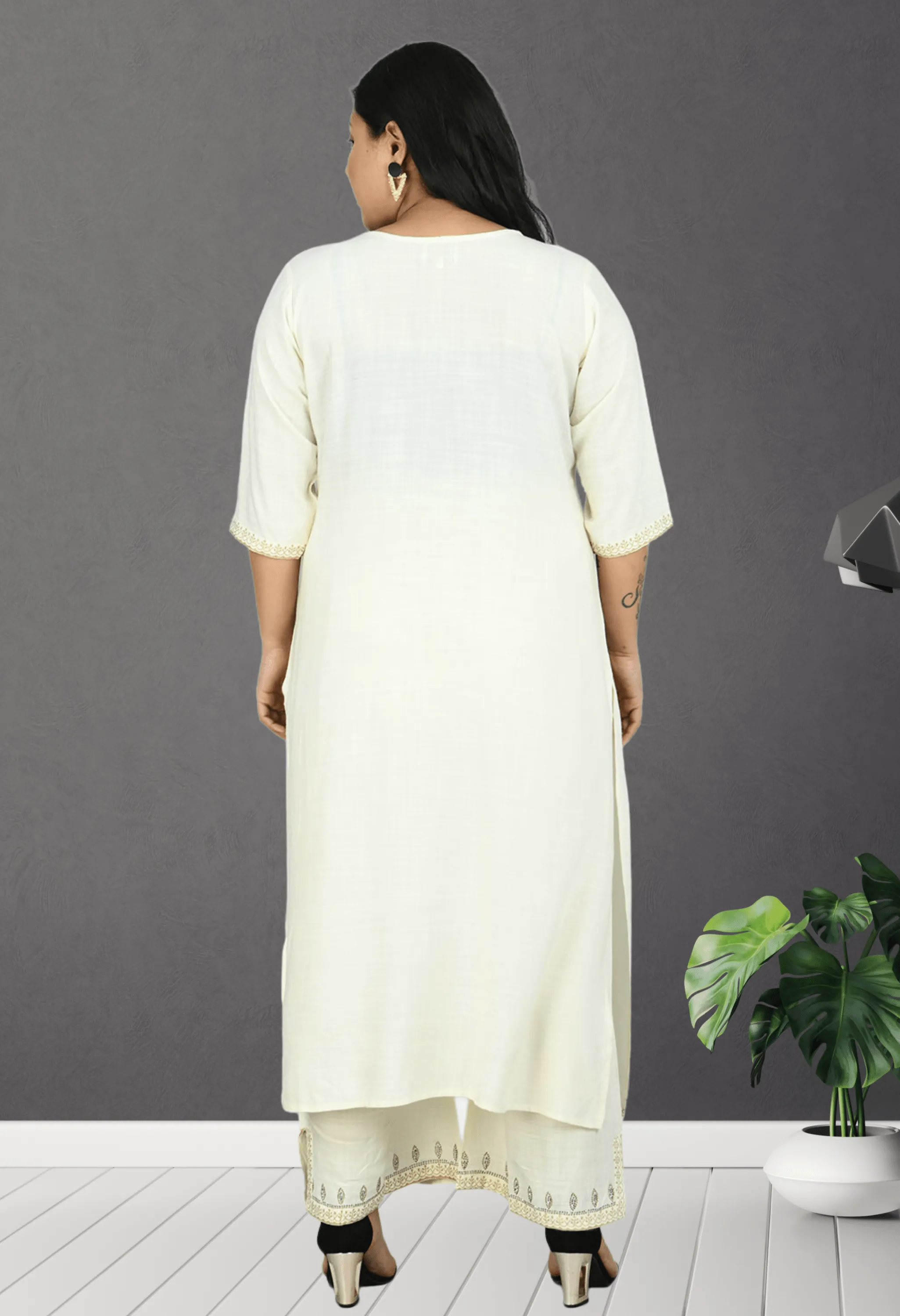 Plus Size Lavish White Kurta Palazzo Set