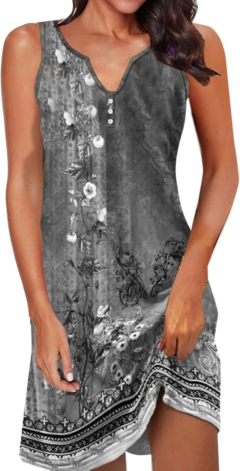 Plus Size Summer Dresses for Women Casual Floral Print Sundress Loose V Neck A Line Vacation Sun Dress Beach Dress