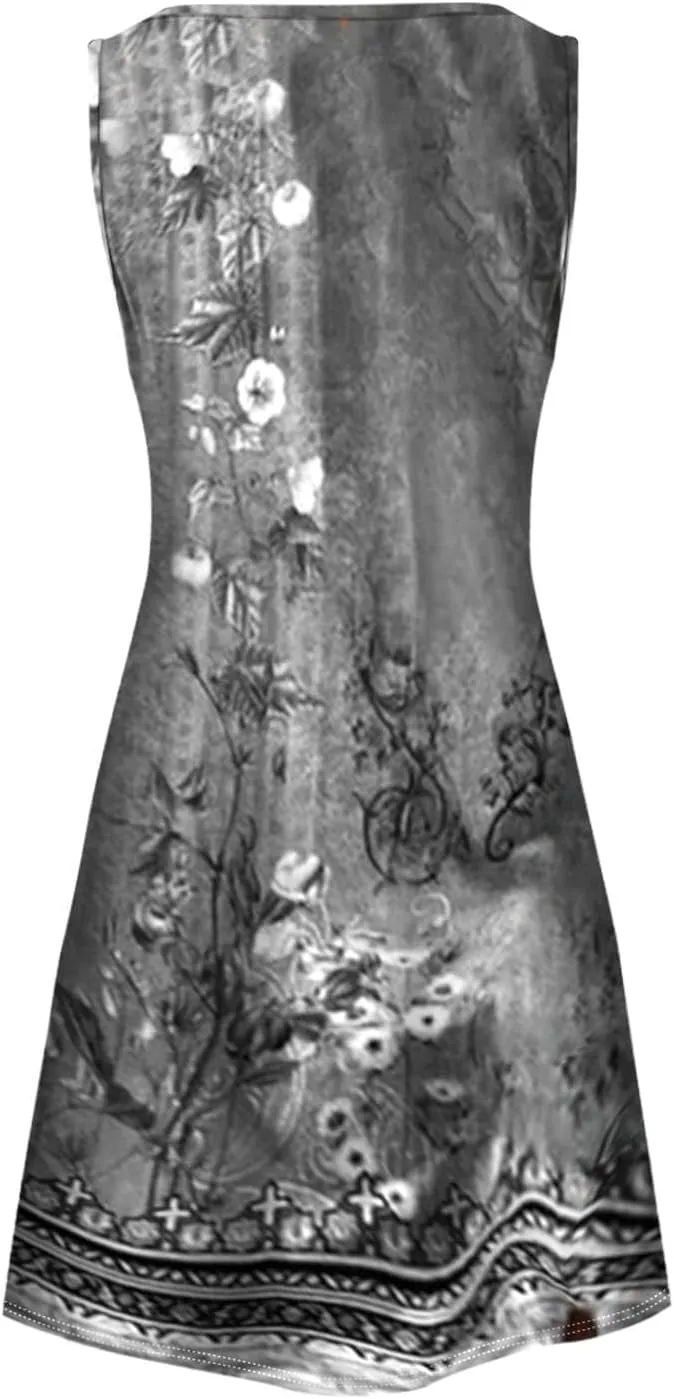 Plus Size Summer Dresses for Women Casual Floral Print Sundress Loose V Neck A Line Vacation Sun Dress Beach Dress