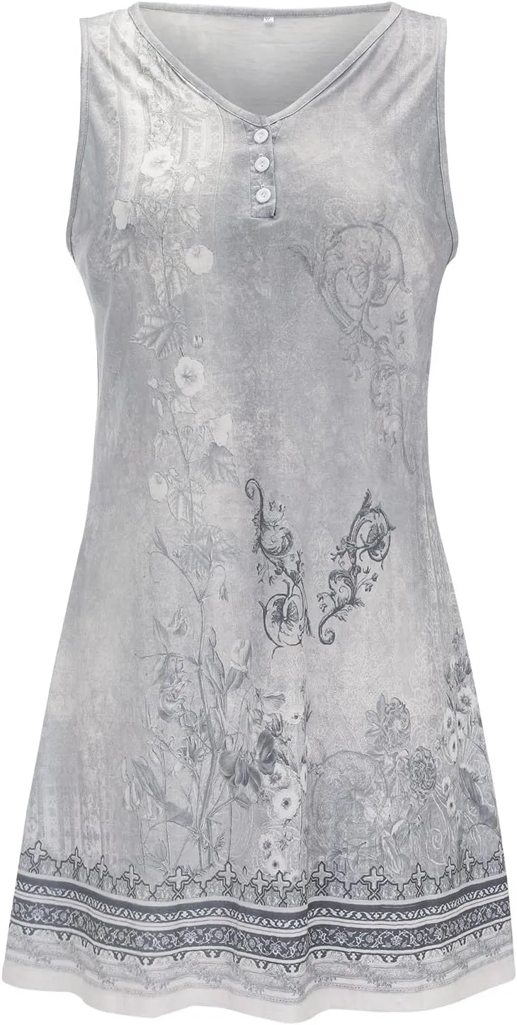 Plus Size Summer Dresses for Women Casual Floral Print Sundress Loose V Neck A Line Vacation Sun Dress Beach Dress