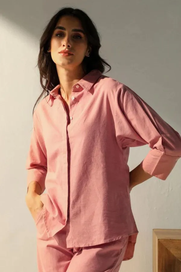 Rose Airy Linen Chic Sleeve Cord-Set