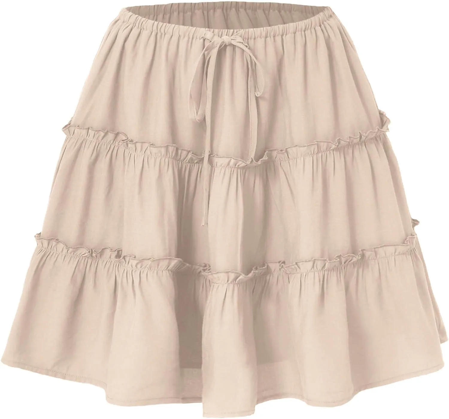Ruffle High Waist Mini Skirt for Women Stretchy Lightweight Layered Solid Short Skirts Swing Casual Beach Shorts