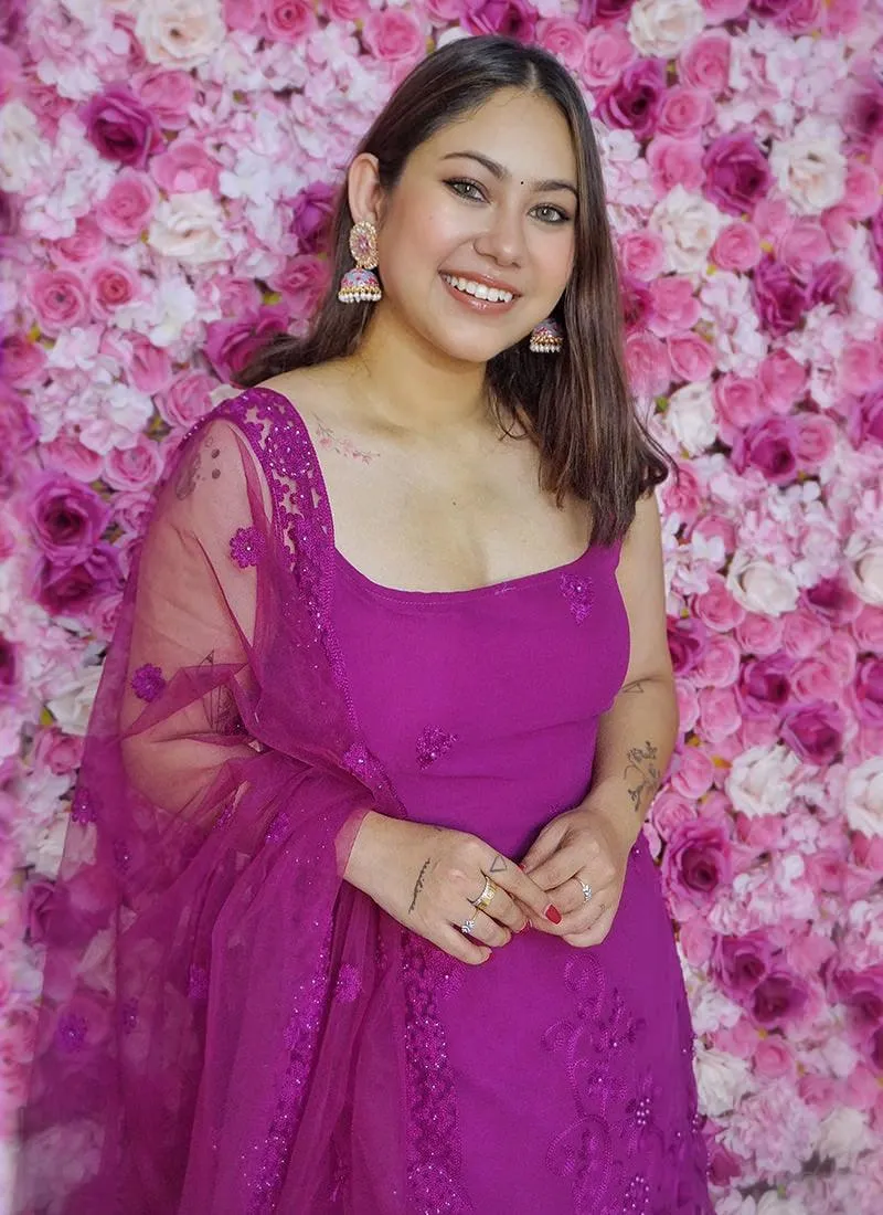 Sleeveless Sequins Work Wine Palazzo Suit