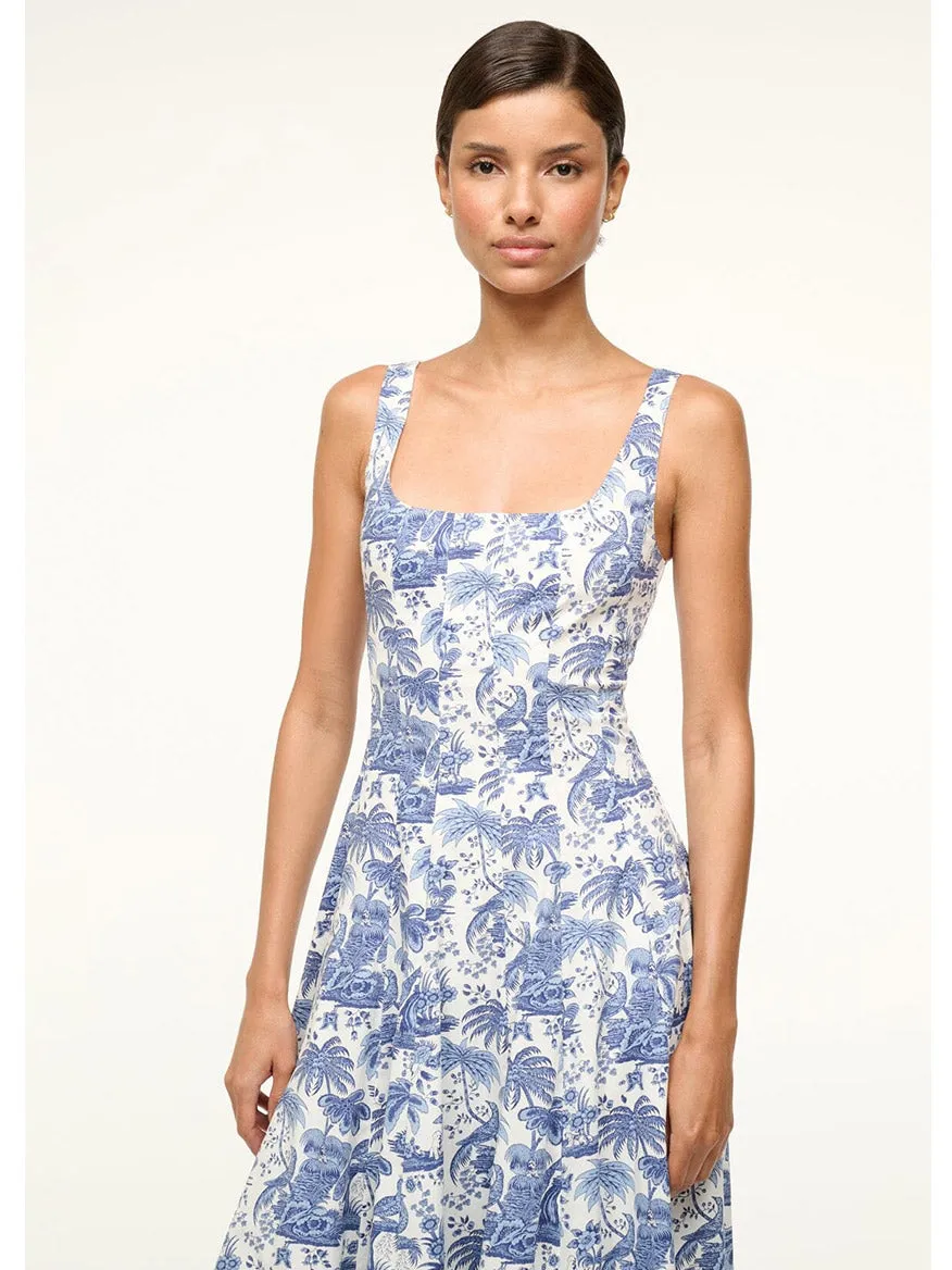 STAUD Wells Sleeveless Dress in Blue Toile