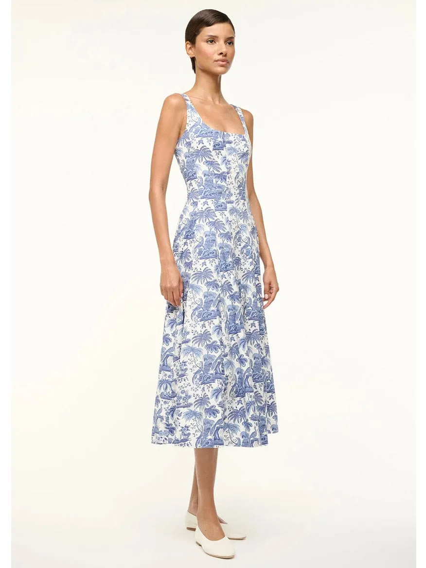 STAUD Wells Sleeveless Dress in Blue Toile