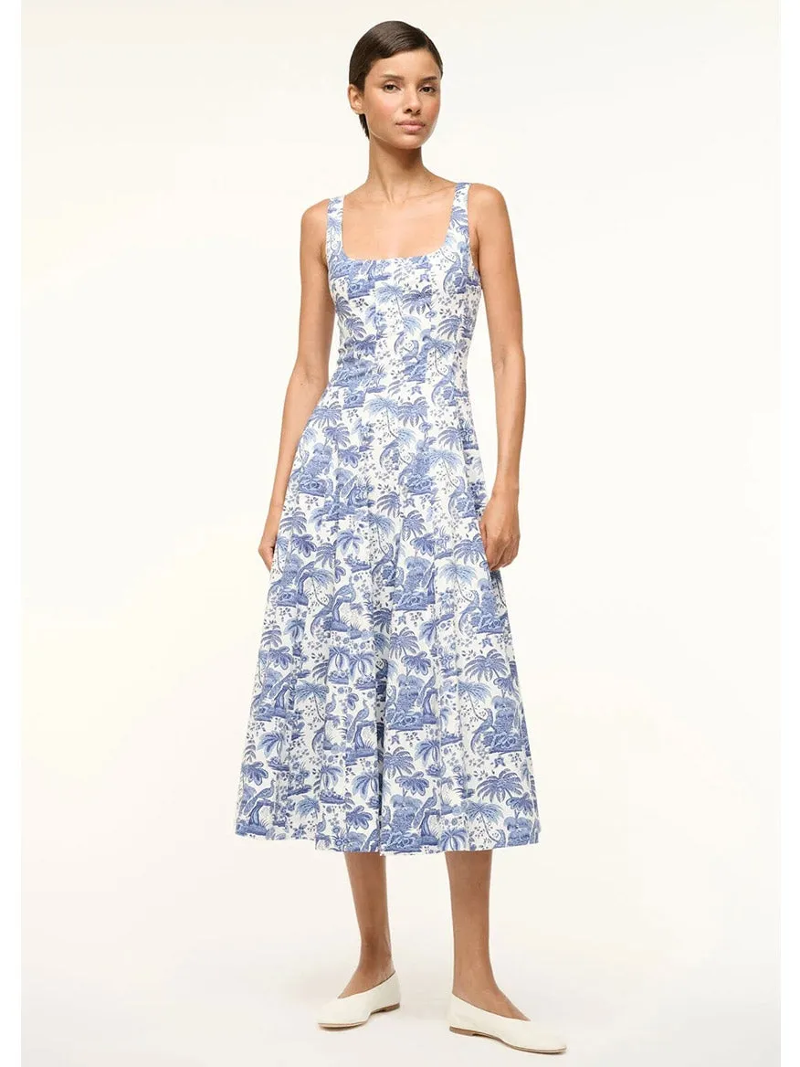 STAUD Wells Sleeveless Dress in Blue Toile