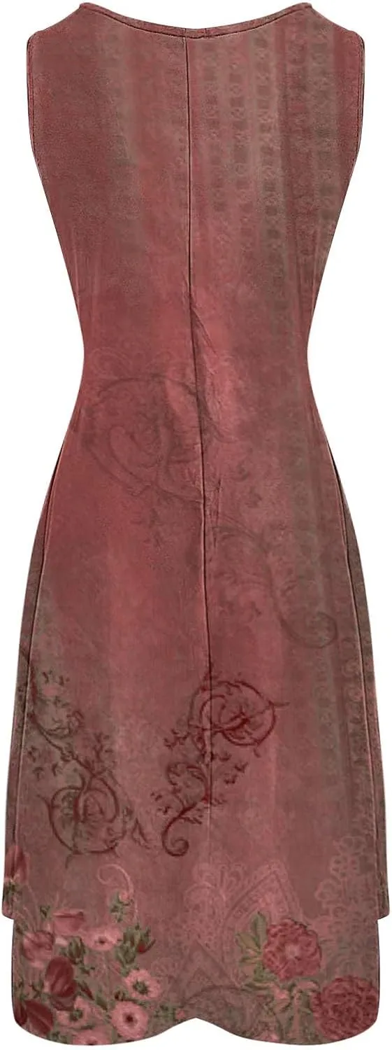 Sundresses for Women 2024 Casual Crewneck Printed Handkerchief Beach Dress Trendy High Waist Maxi Dress Summer Dress