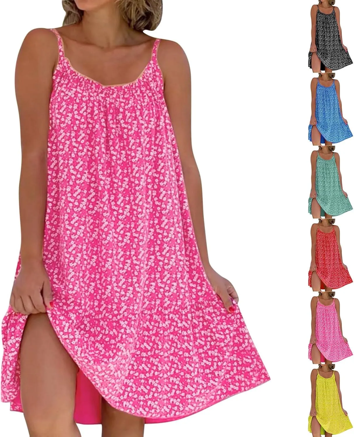 Sundresses for Women 2024 Floral Print Spaghetti Strap Casual Midi Dress Loose Flowy Boho Beach Dress Summer Dresses