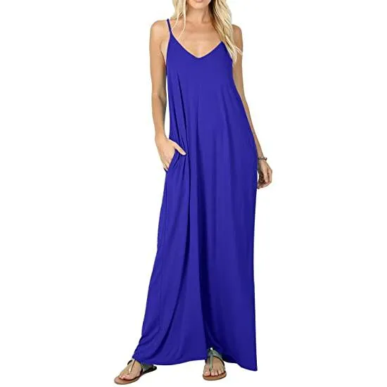 TastyHottie - Stokeen Women's Summer Casual Plain Spaghetti Strap Maxi Dress