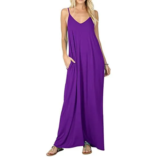 TastyHottie - Stokeen Women's Summer Casual Plain Spaghetti Strap Maxi Dress