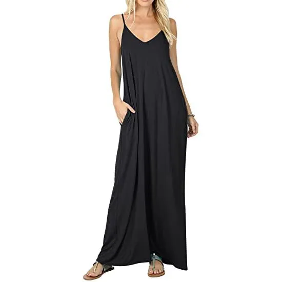 TastyHottie - Stokeen Women's Summer Casual Plain Spaghetti Strap Maxi Dress