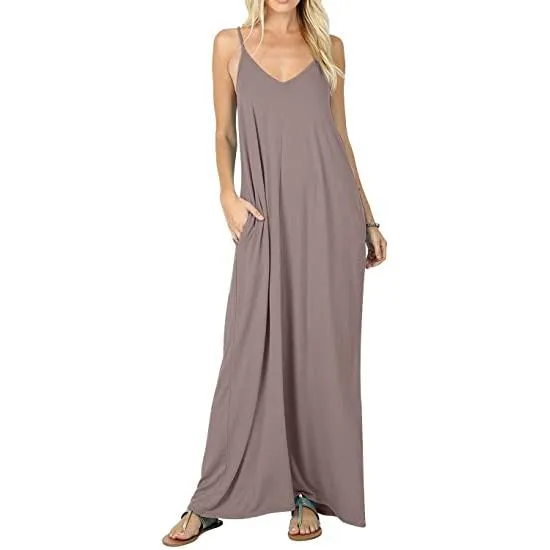 TastyHottie - Stokeen Women's Summer Casual Plain Spaghetti Strap Maxi Dress