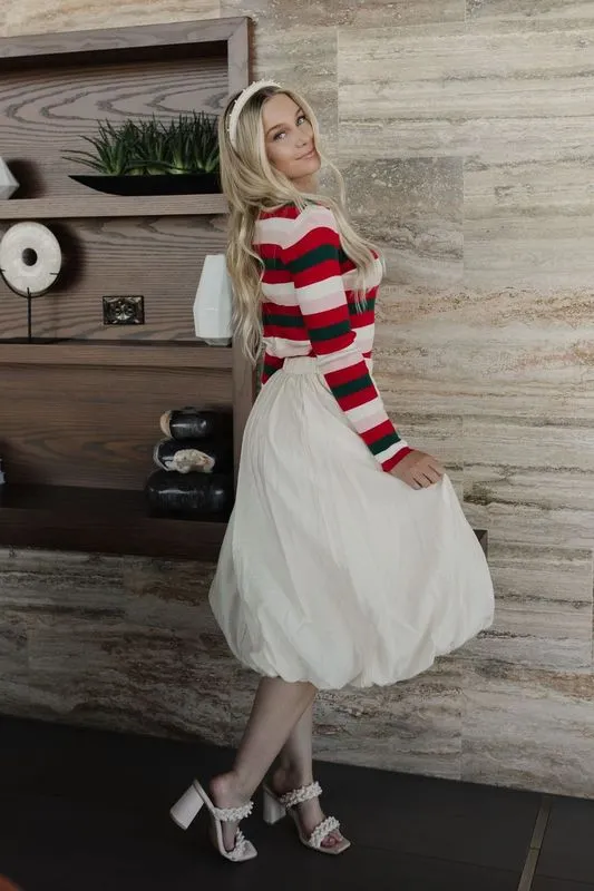 THE BONNIE CRINKLE BUBBLE MIDI SKIRT IN CREAM