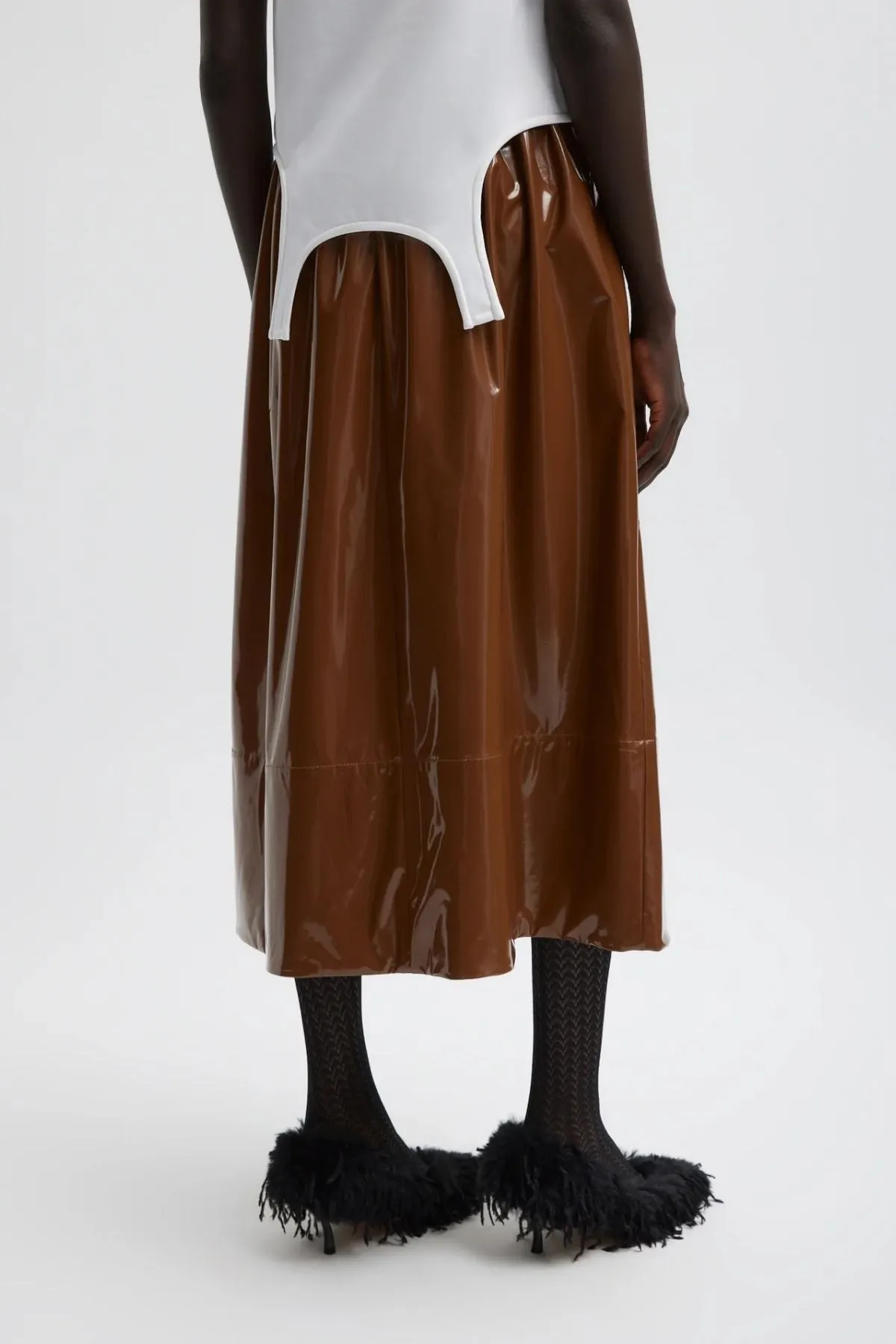 Tibi Lightweight Stretch Patent Skirt - Brick