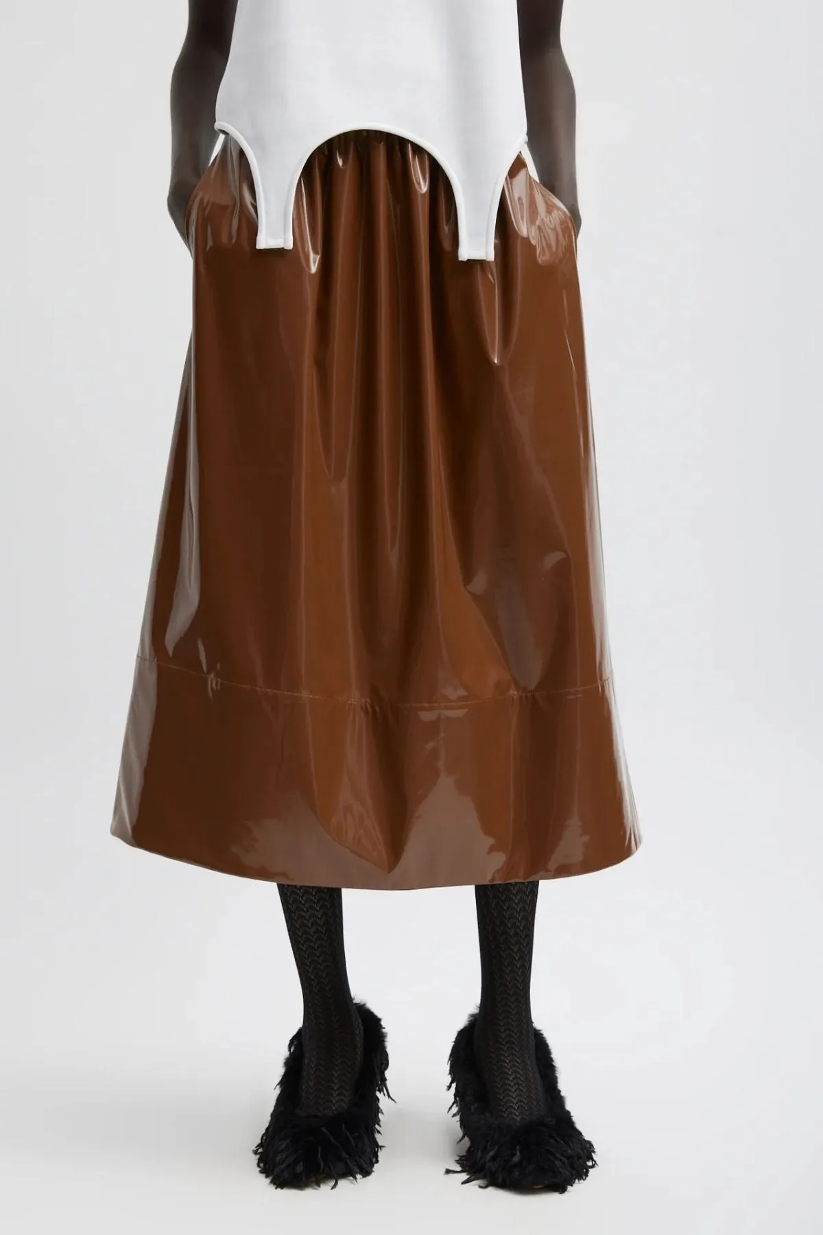 Tibi Lightweight Stretch Patent Skirt - Brick