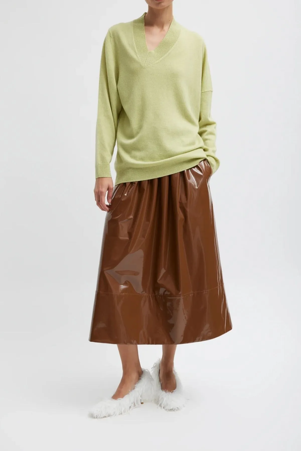 Tibi Lightweight Stretch Patent Skirt - Brick