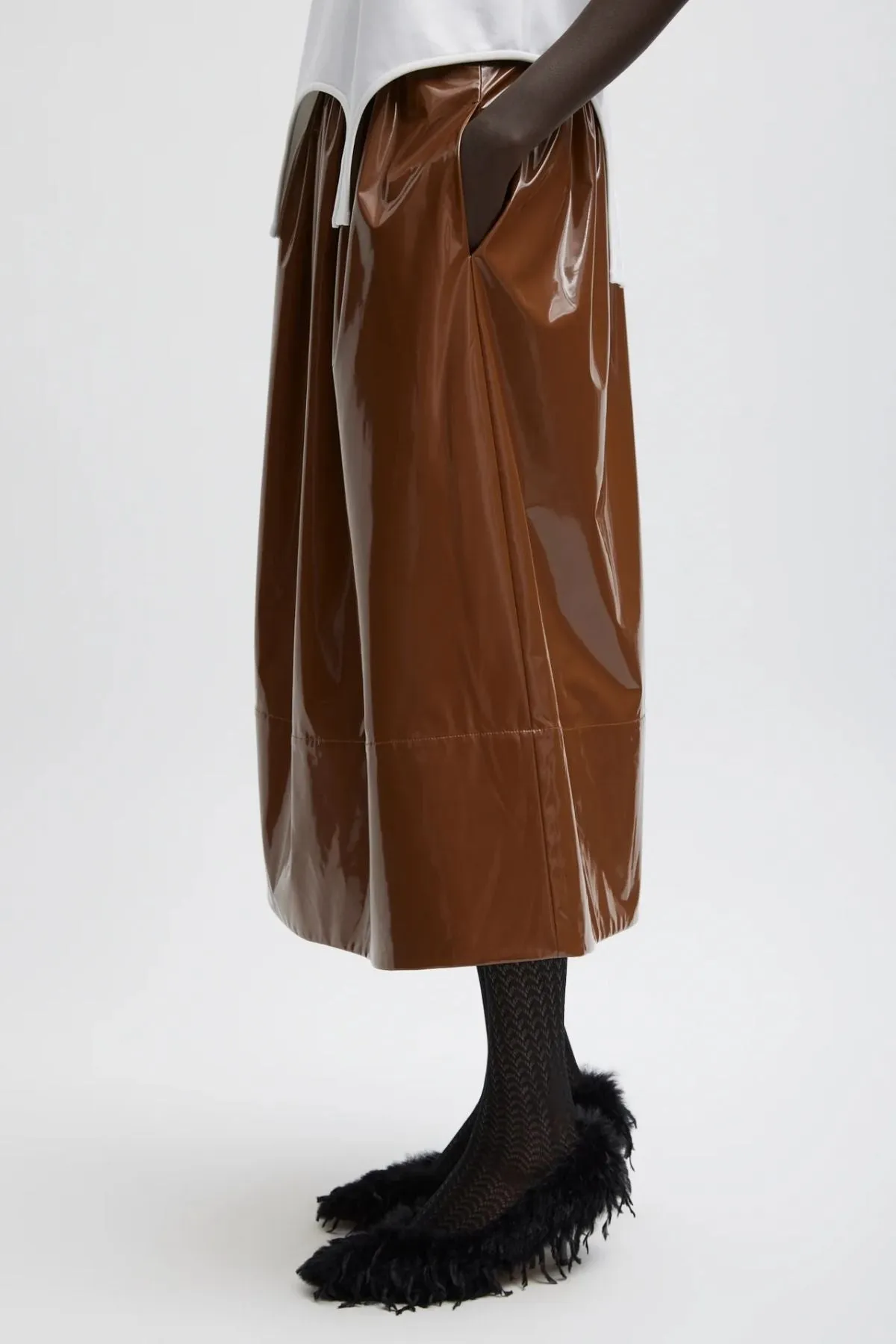 Tibi Lightweight Stretch Patent Skirt - Brick