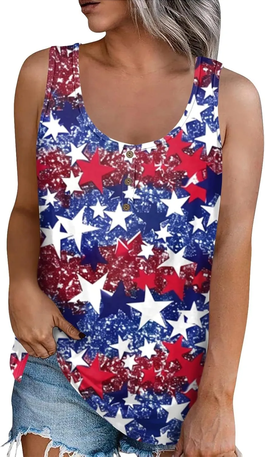 Tunic Tops Cool Sleeveless for Women Summer Print Round Neck Relaxed Fit Tank Tops Casual Cute Fashion Loose Tees