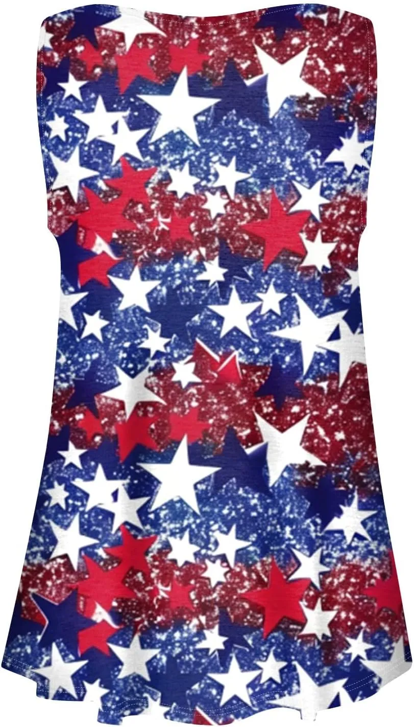 Tunic Tops Cool Sleeveless for Women Summer Print Round Neck Relaxed Fit Tank Tops Casual Cute Fashion Loose Tees