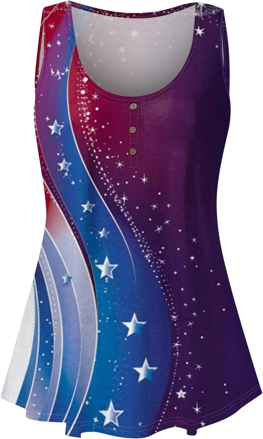Tunic Tops Cool Sleeveless for Women Summer Print Round Neck Relaxed Fit Tank Tops Casual Cute Fashion Loose Tees