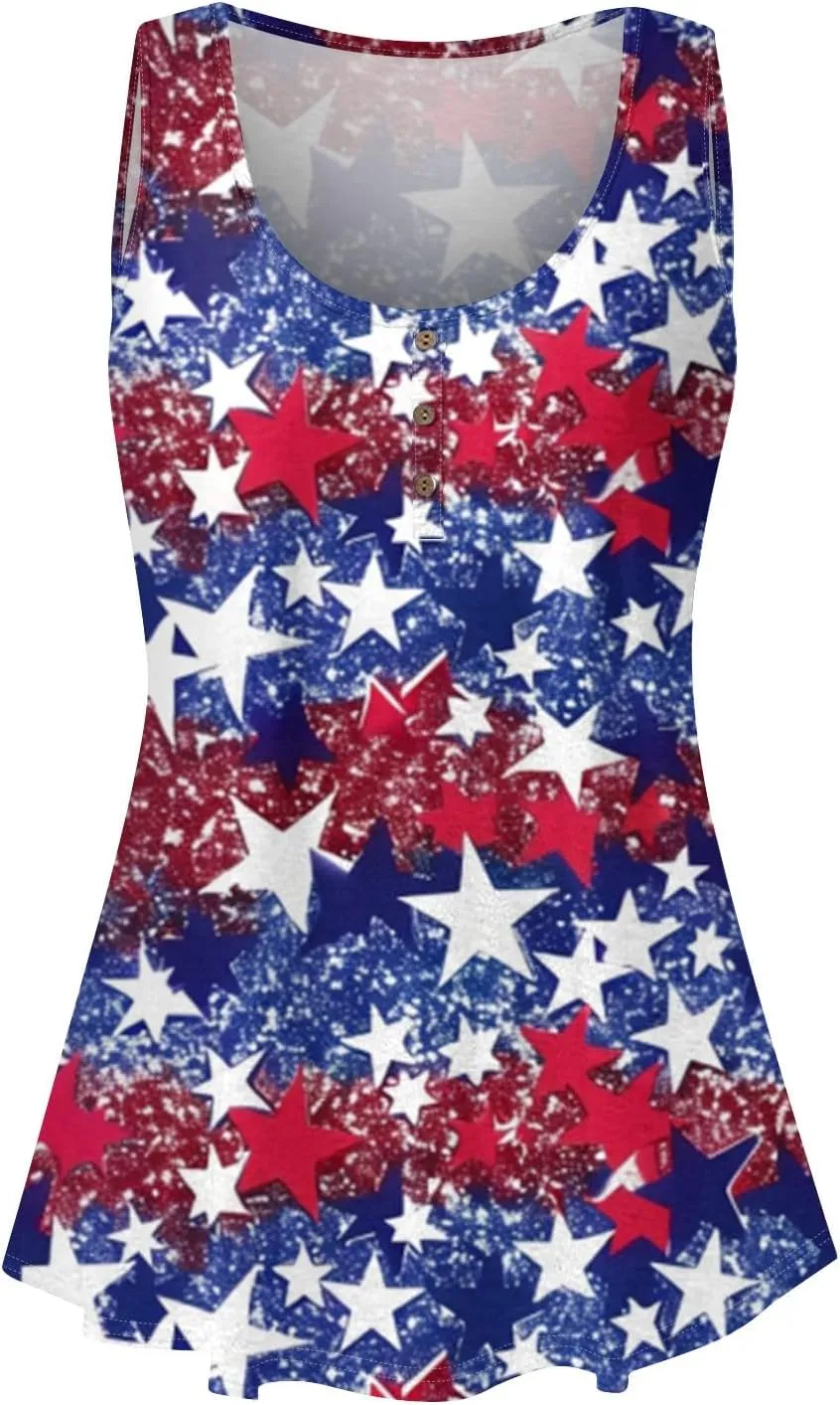 Tunic Tops Cool Sleeveless for Women Summer Print Round Neck Relaxed Fit Tank Tops Casual Cute Fashion Loose Tees