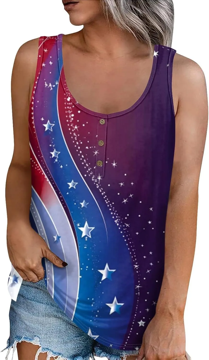 Tunic Tops Cool Sleeveless for Women Summer Print Round Neck Relaxed Fit Tank Tops Casual Cute Fashion Loose Tees