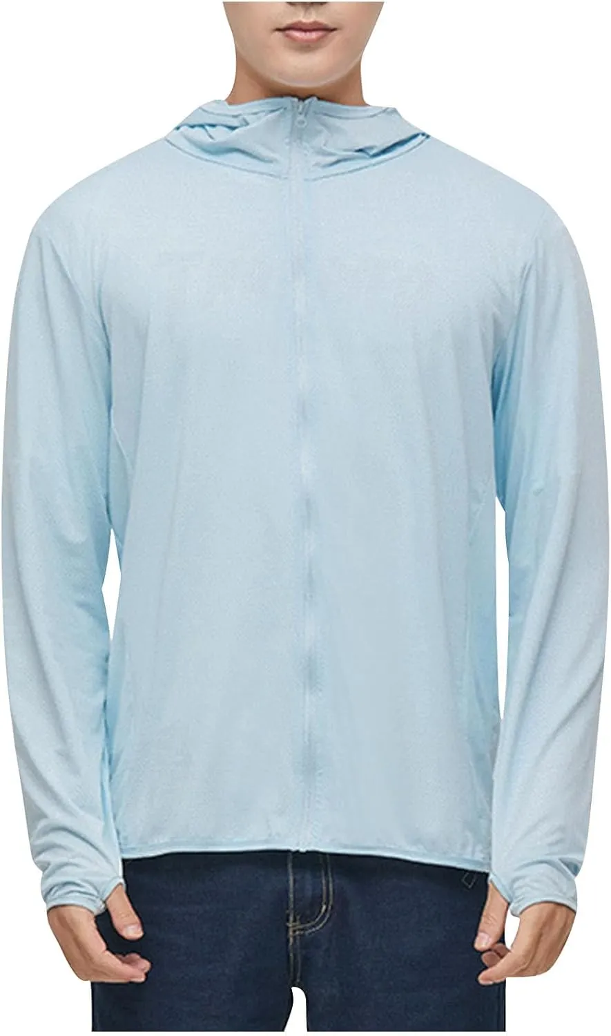 UPF 50  Sun Protection Shirts For Men Jacket Thumb Hole Lightweight Zip Hoodie Long Sleeve Fishing Hiking Sun Shirt