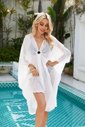 V-Neck Sheer Swimsuit Coverup Sexy Beach Kaftan