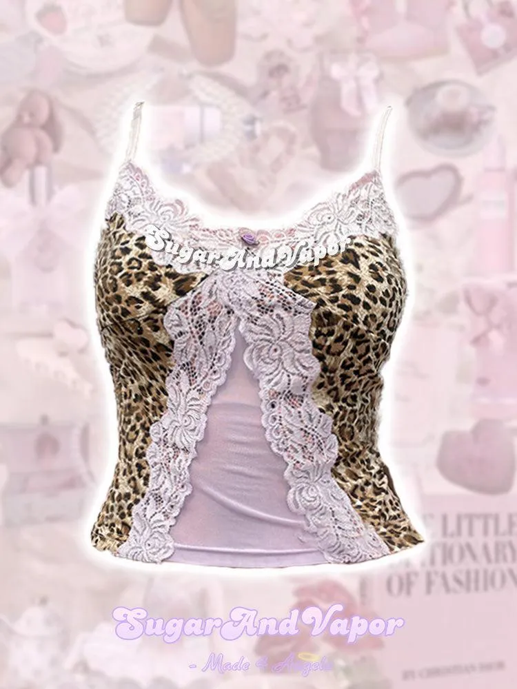 Valeria Leopard Violet Lace Strappy Crop Top
