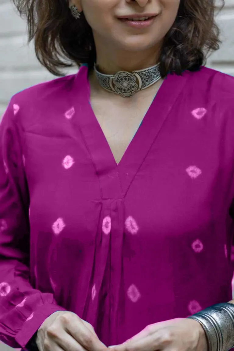 Wine Bandhani Cotton Kurta Palazzo Set