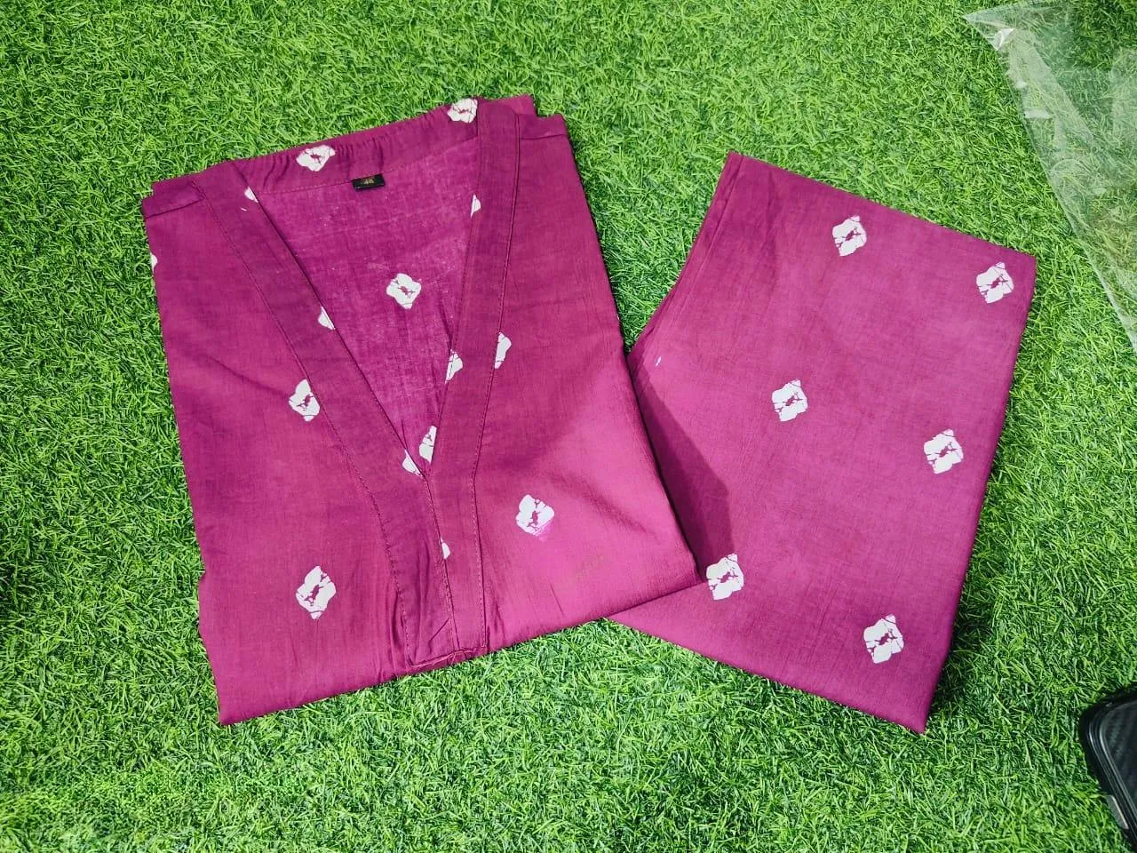 Wine Bandhani Cotton Kurta Palazzo Set
