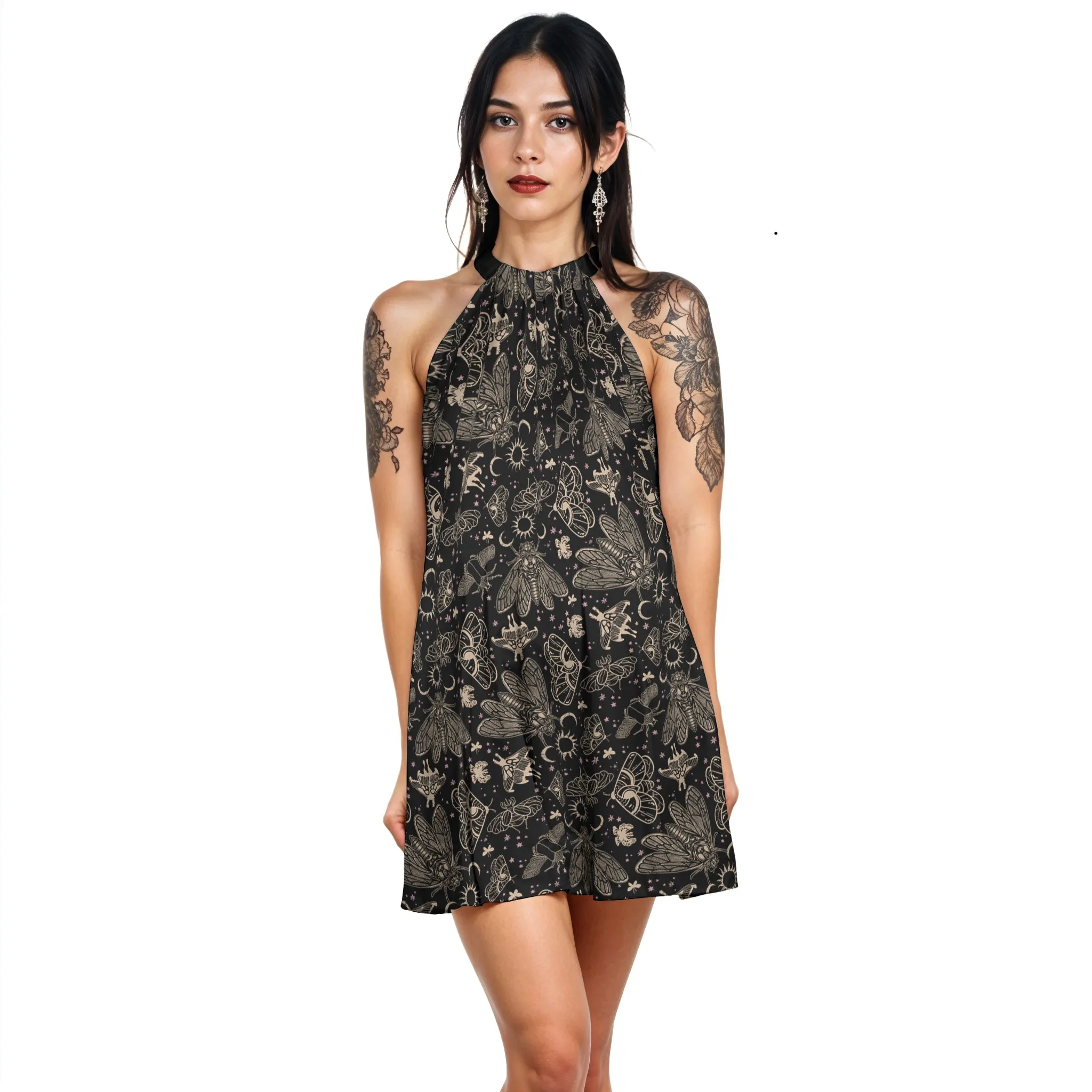Witchy Cicada Halter Dress - Rayon