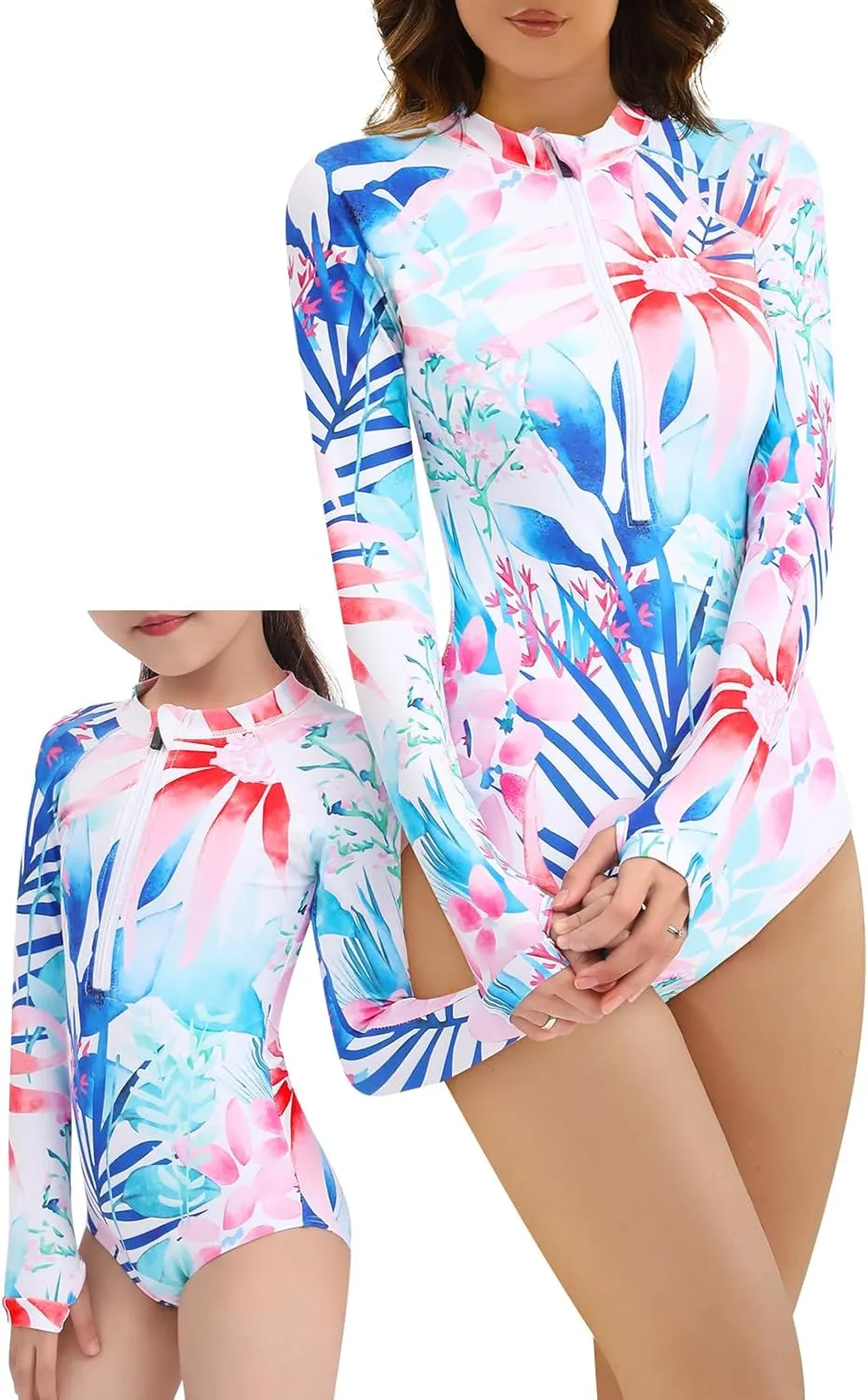 Women and Girls Matching Swimsuit: Long Sleeve One Piece Rash Guard Bathing Suit UPF 50  (Please Order Separately)