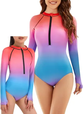 Women and Girls Matching Swimsuit: Long Sleeve One Piece Rash Guard Bathing Suit UPF 50  (Please Order Separately)