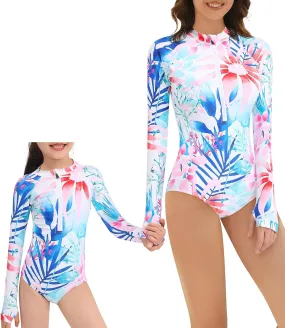 Women and Girls Matching Swimsuit: Long Sleeve One Piece Rash Guard Bathing Suit UPF 50  (Please Order Separately)