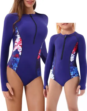 Women and Girls Matching Swimsuit: Long Sleeve One Piece Rash Guard Bathing Suit UPF 50  (Please Order Separately)