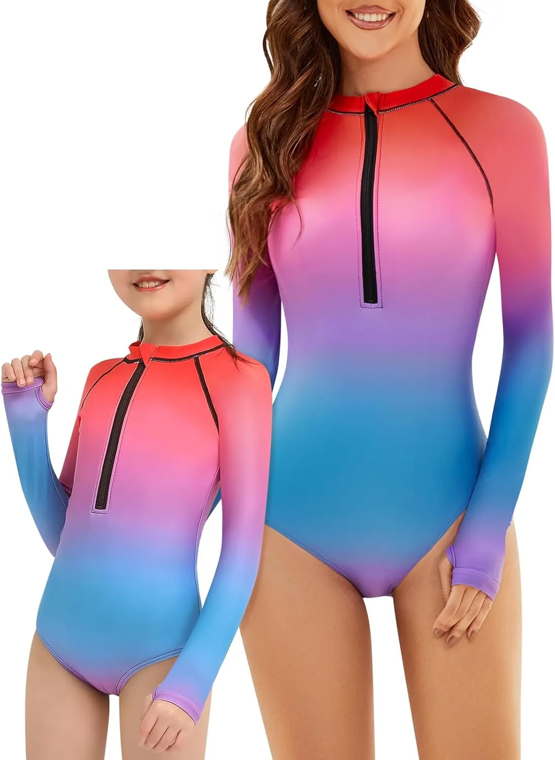 Women and Girls Matching Swimsuit: Long Sleeve One Piece Rash Guard Bathing Suit UPF 50  (Please Order Separately)