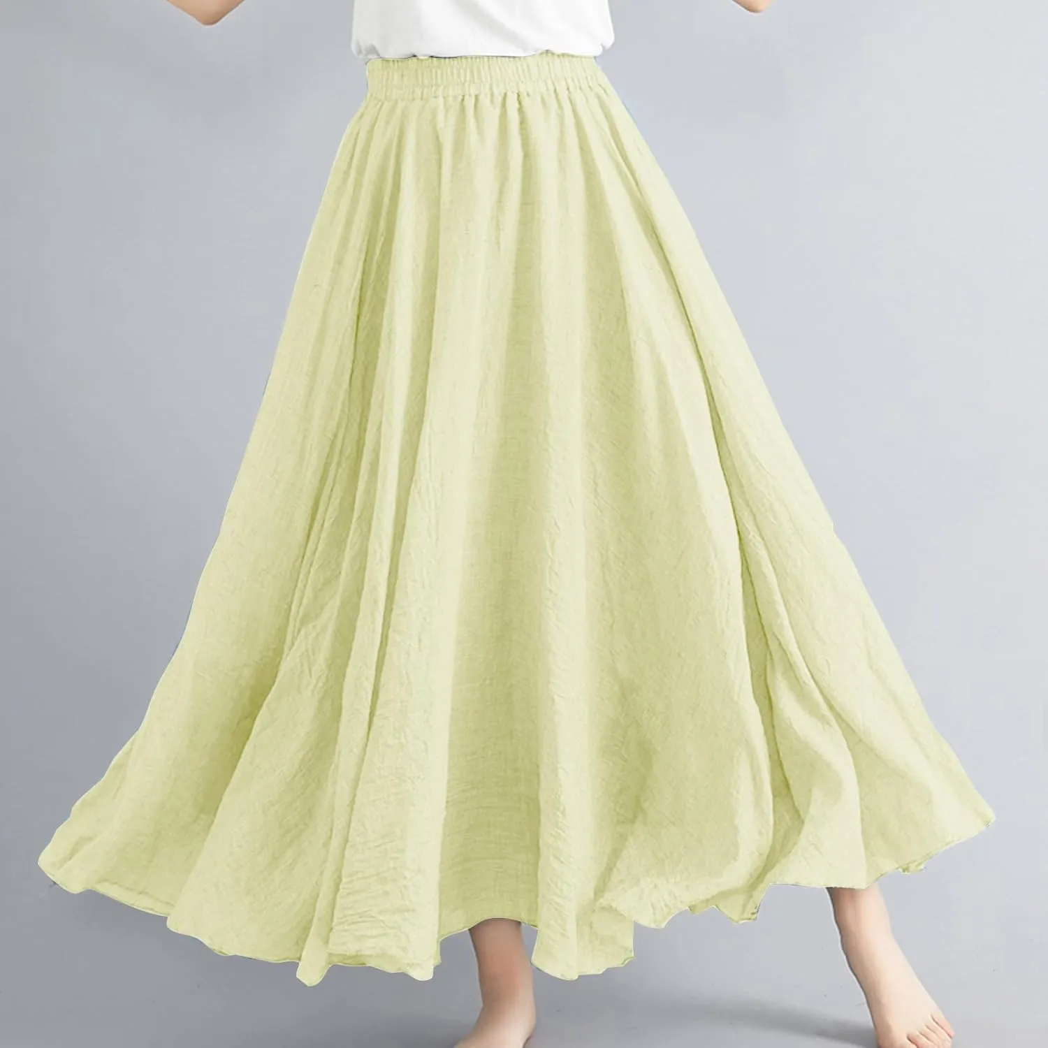 Women Lightweight Boho Maxi Skirts Flowy Beach Long Skirt Elastic Waist Pleated Swing Bohemian Skirts 2025 New
