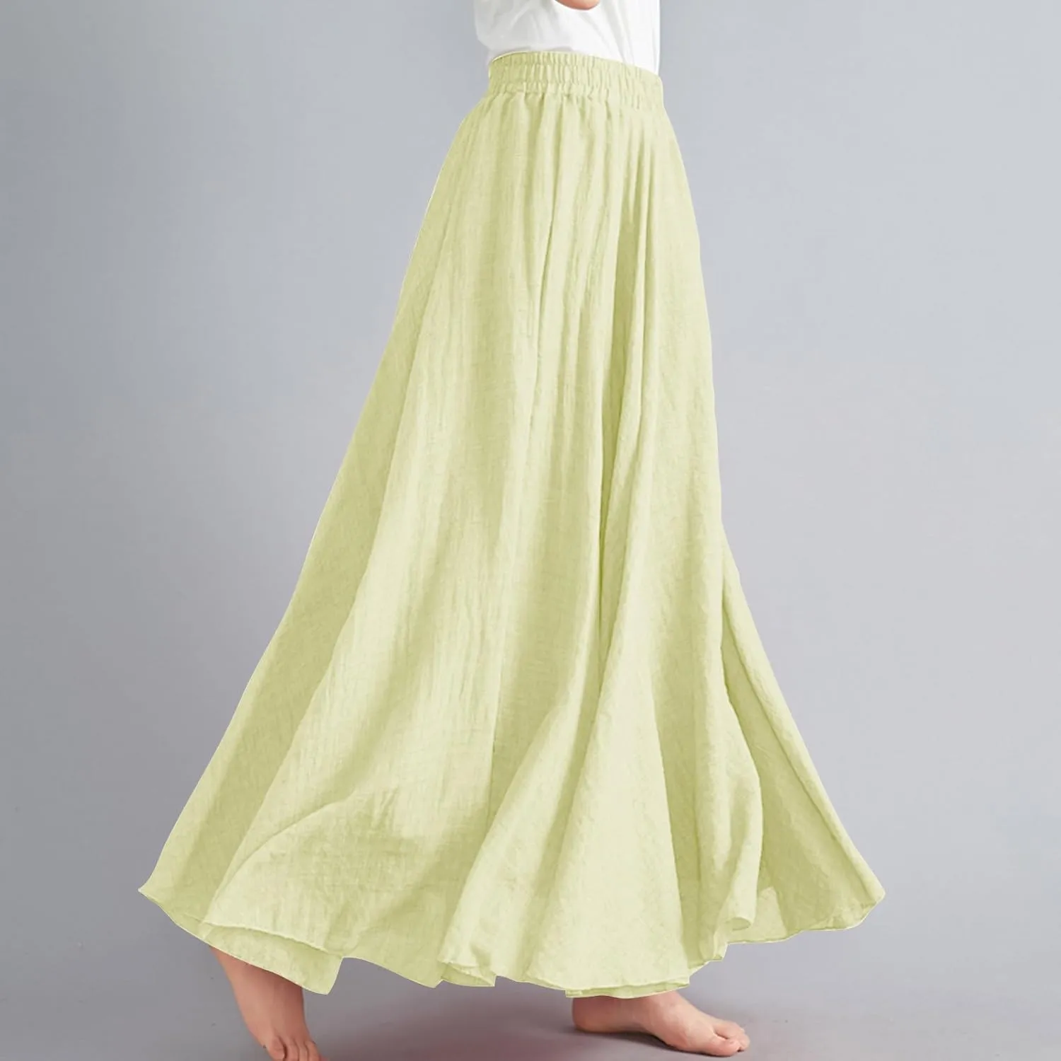 Women Lightweight Boho Maxi Skirts Flowy Beach Long Skirt Elastic Waist Pleated Swing Bohemian Skirts 2025 New